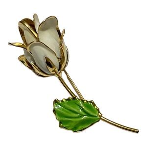 Enamel White Rose Brooch Pin by Botticelli